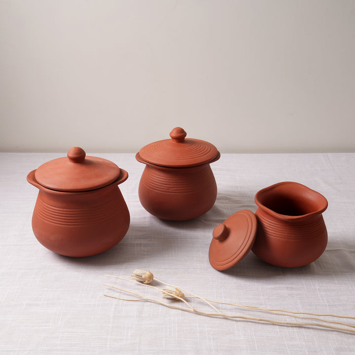 Traditional Clay Handi Set | 6 Piece Terracotta Indian Cooking Pot Collection