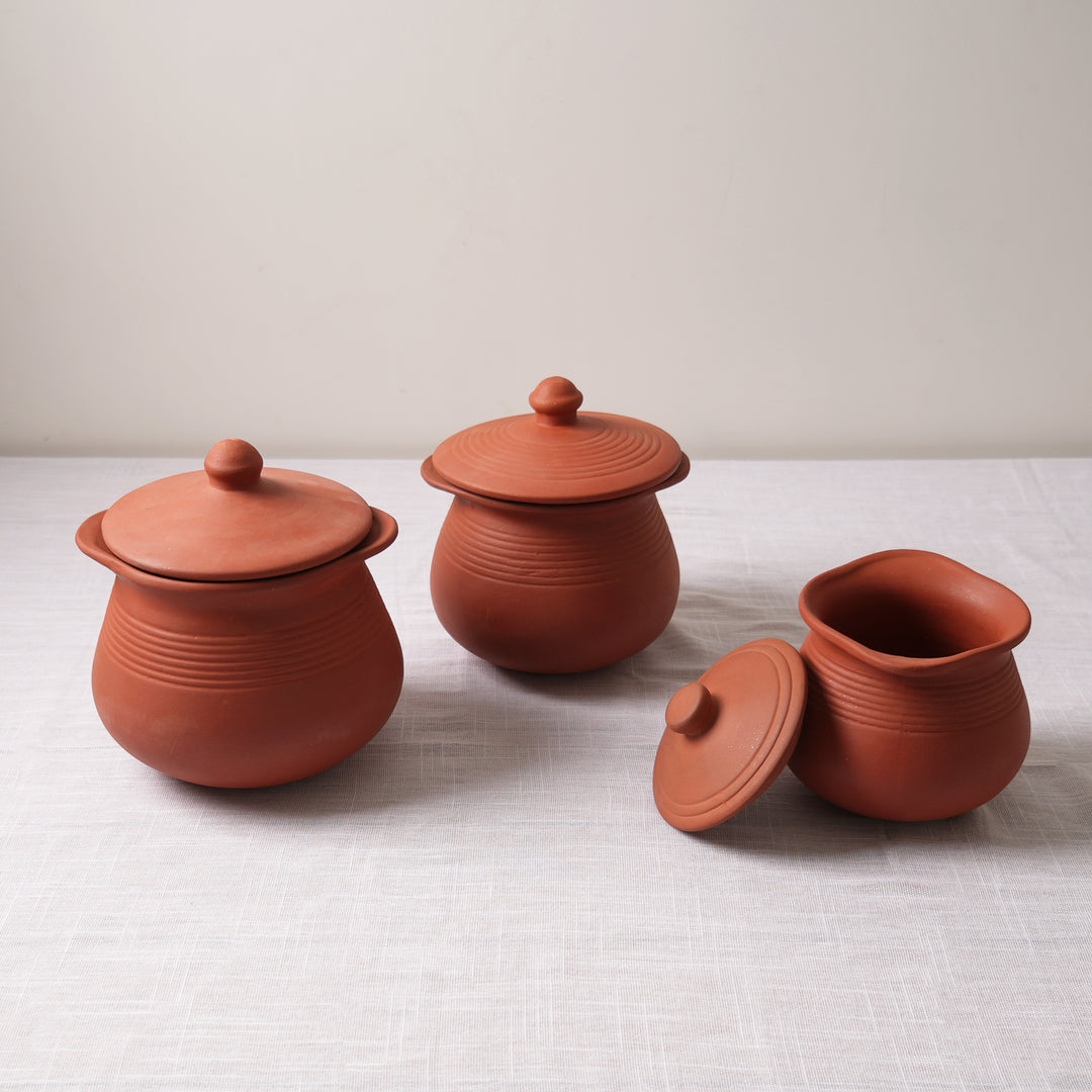 Traditional Clay Handi Set | 6 Piece Terracotta Indian Cooking Pot Collection