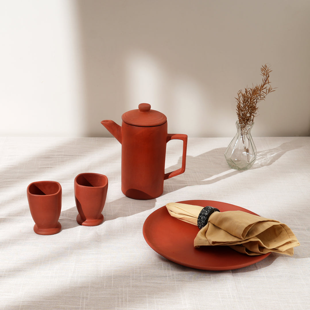 Handcrafted Clay Jug & Glass Set | Rustic Terracotta Pitcher Water Serving