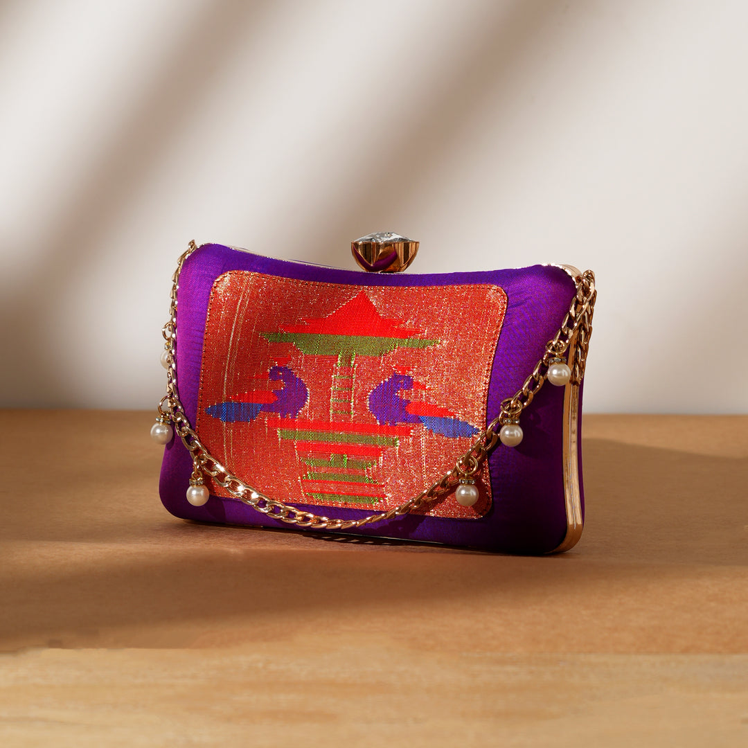 Handwoven Silk with Zari Side Sling Handbag | Voilet