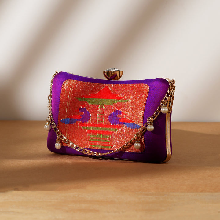 Handwoven Silk with Zari Side Sling Handbag | Voilet