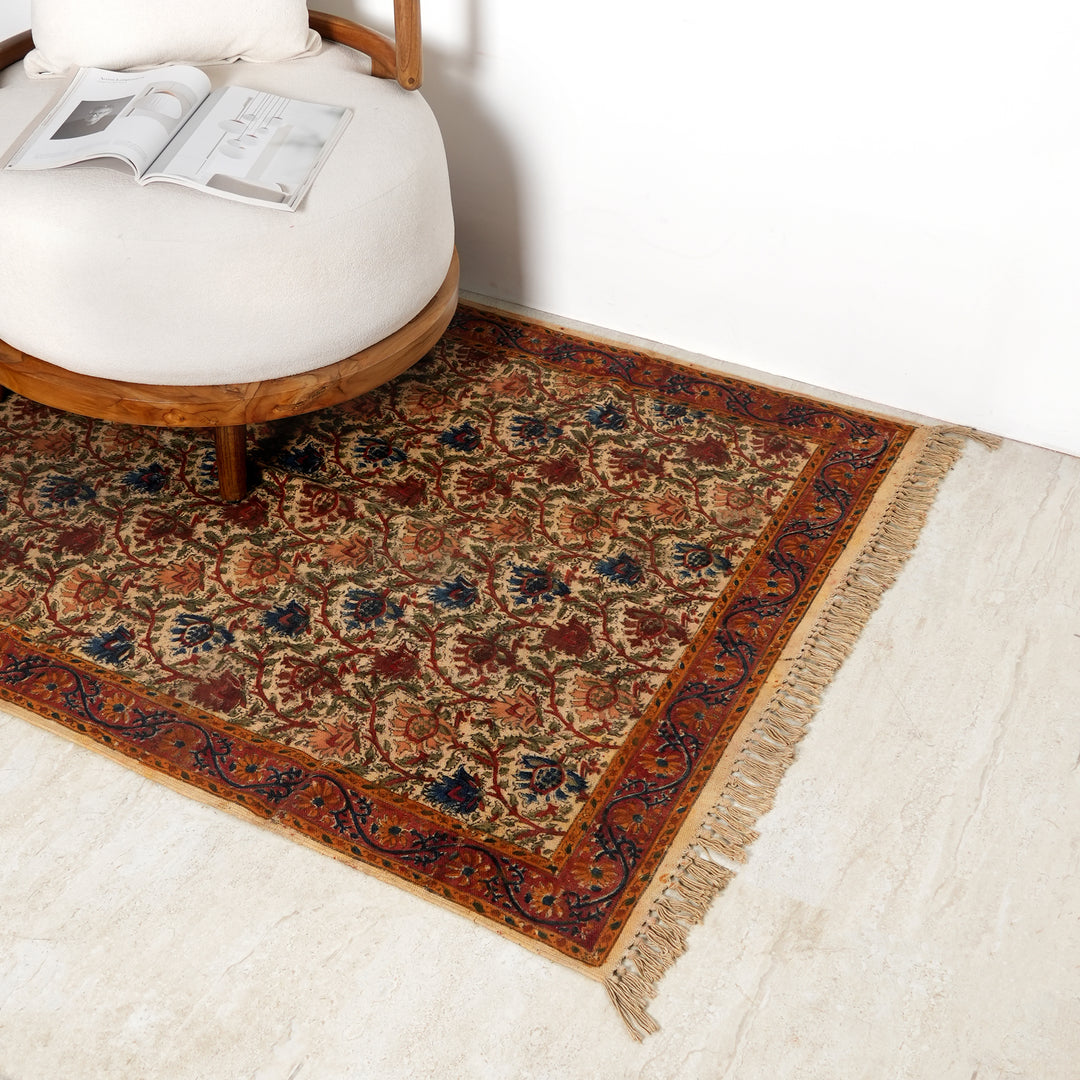 Handwoven Kalamkari Cotton Area Rug | 48x72” Black & White