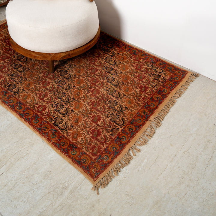 Artisan Kalamkari Block Print Durry | Ecofriendly Cotton Rug | 48X72"