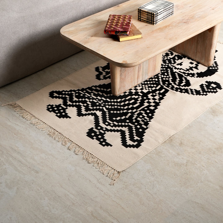 Golla Bama Warangal Durry | Black & White Handwoven Rug|60x36"