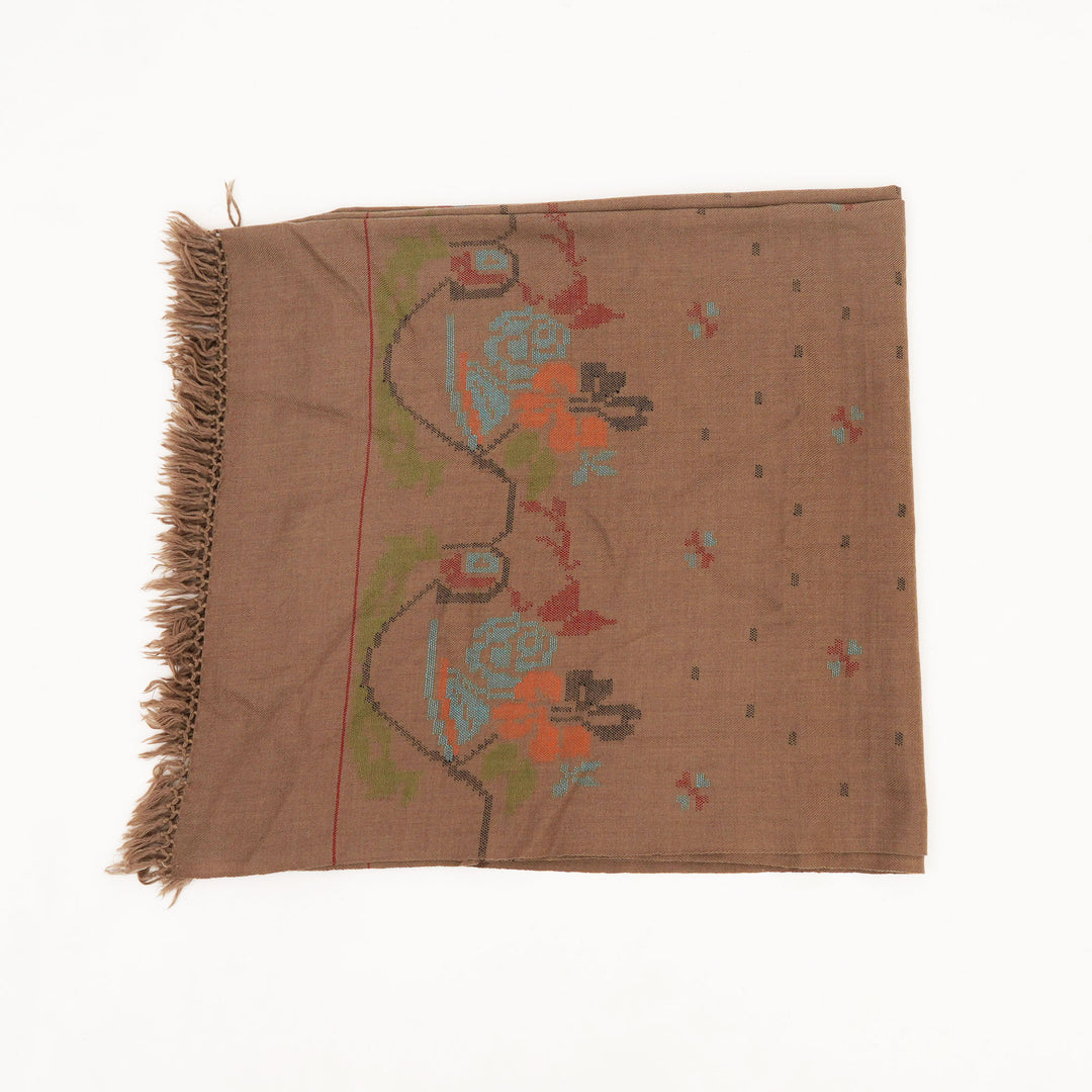Kullu Woolen Shawl in Light Brown Color, 84"x40.5"