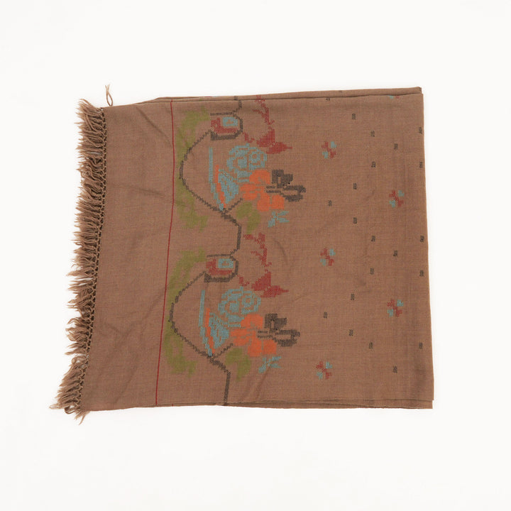 Kullu Woolen Shawl in Light Brown Color, 84"x40.5"