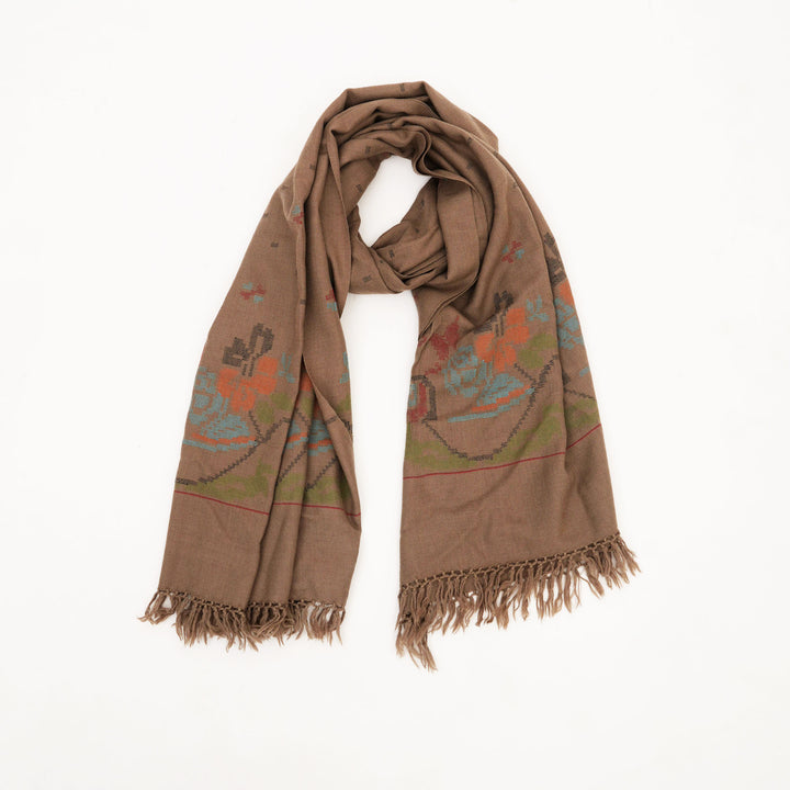 Kullu Woolen Shawl in Light Brown Color, 84"x40.5"