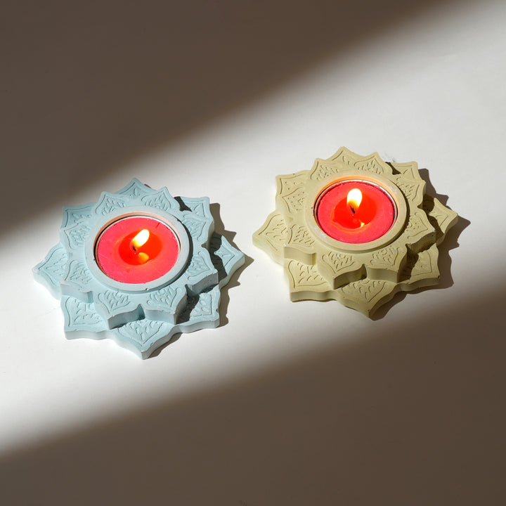 Mandala Art Tea Light Holder | Pink & Yellow | Terramix | Handcrafted Elegance for Serene Spaces
