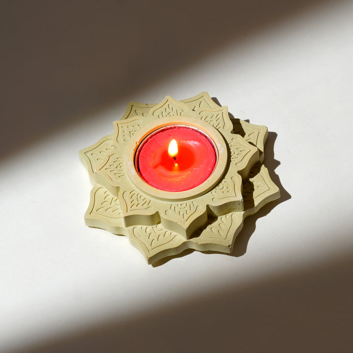 Mandala Art Tea Light Holder | Pink & Yellow | Terramix | Handcrafted Elegance for Serene Spaces