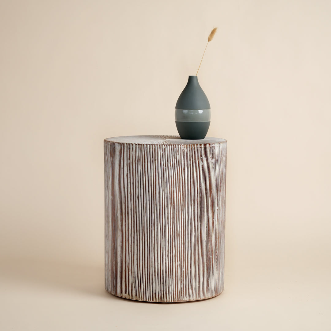 Hand Carved Wooden Stool Side Table | 18x18x22" | End Table