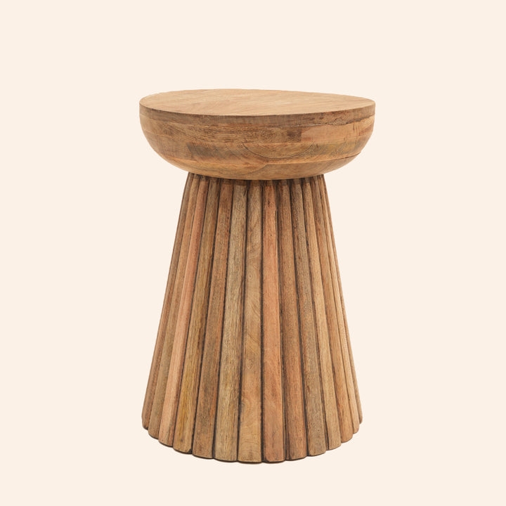 Hand Carved Mango Wood Accent Table Stool, 16x16x22"