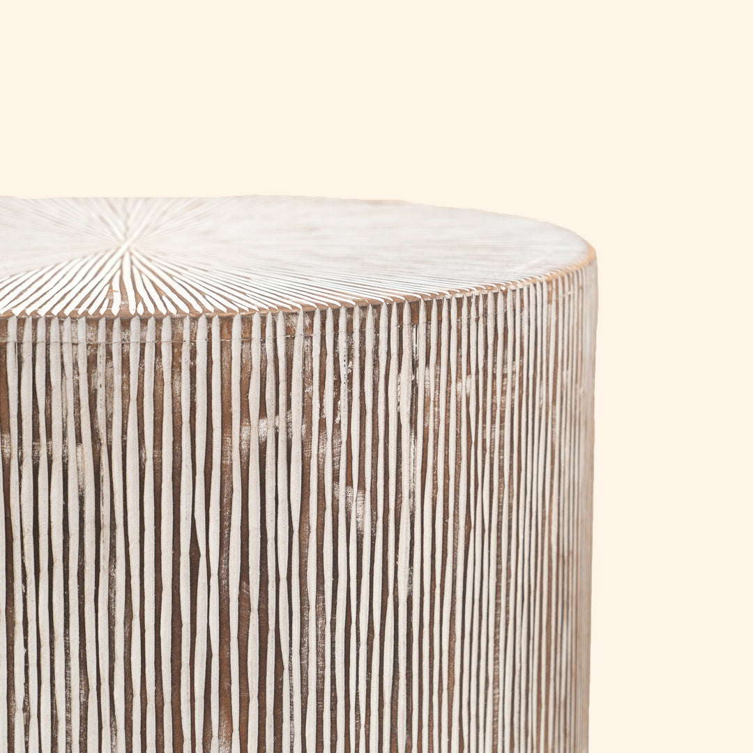 Hand Carved Wooden Stool Side Table | 18x18x22" | End Table