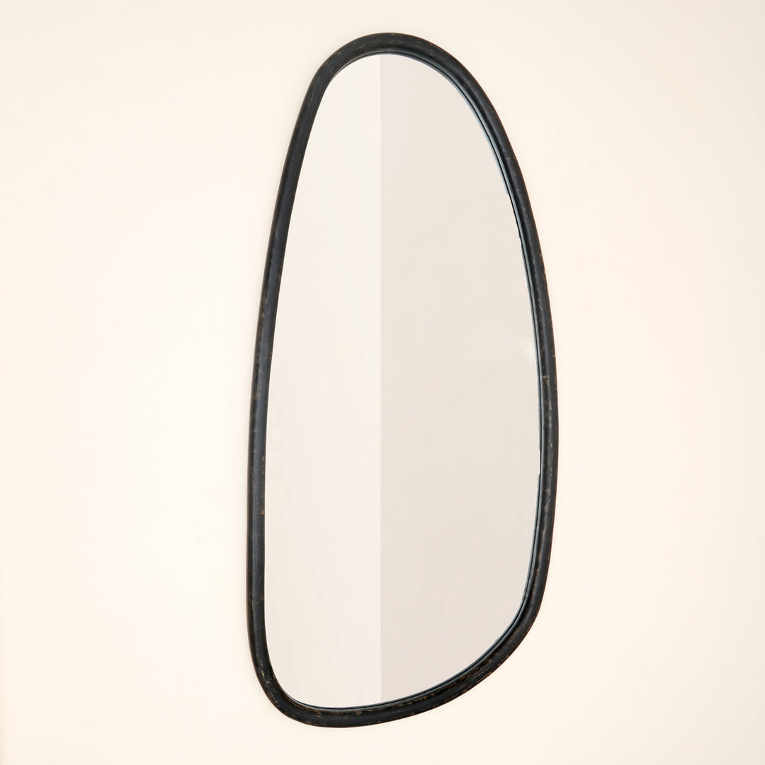 Wall Mirror with Blackwash Mango Wood Frame, Black, 28x60"