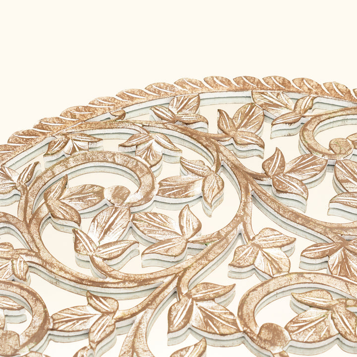 Wall Art | Round Wood Handcarved Wall Panel with Mirror, 36"