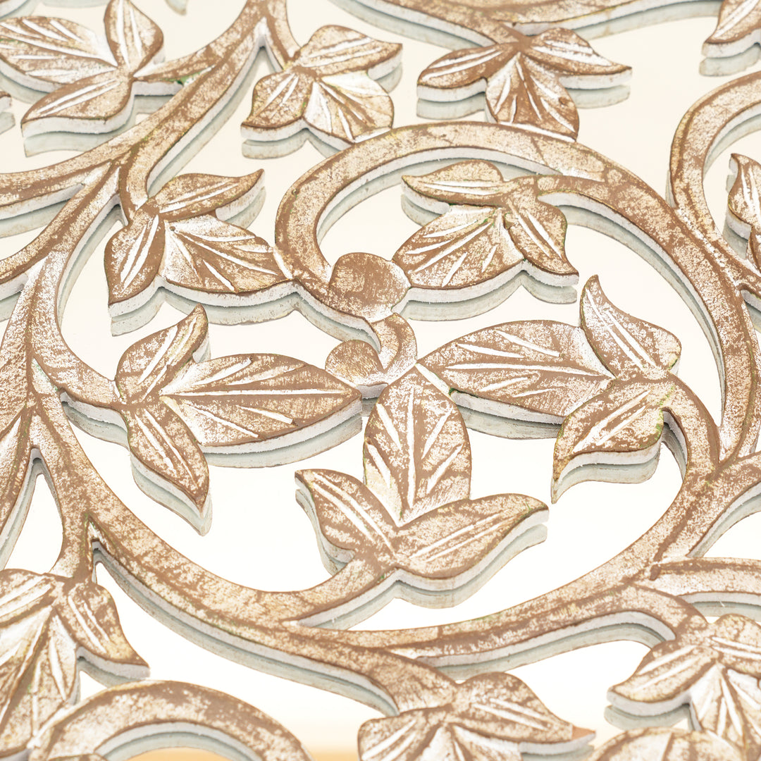 Wall Art | Round Wood Handcarved Wall Panel with Mirror, 36"