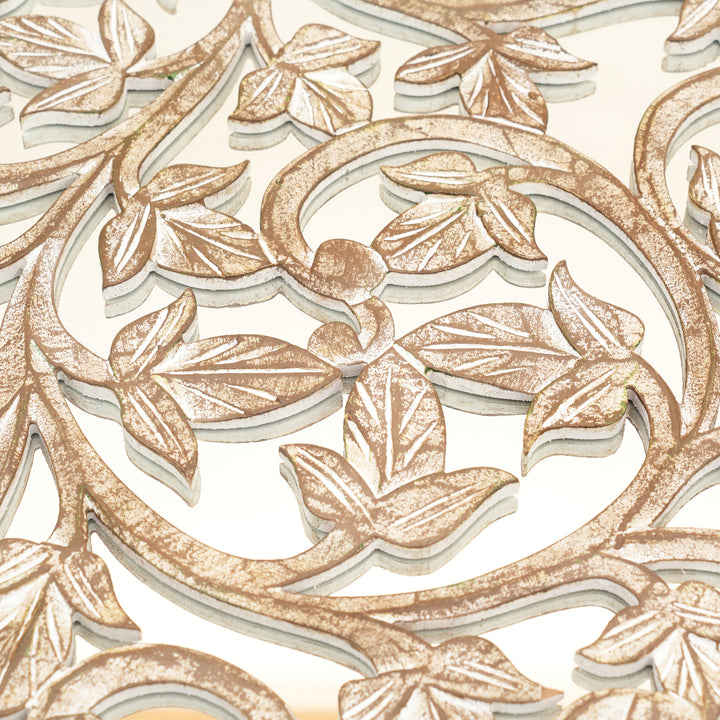 Wall Art | Round Wood Handcarved Wall Panel with Mirror, 36"