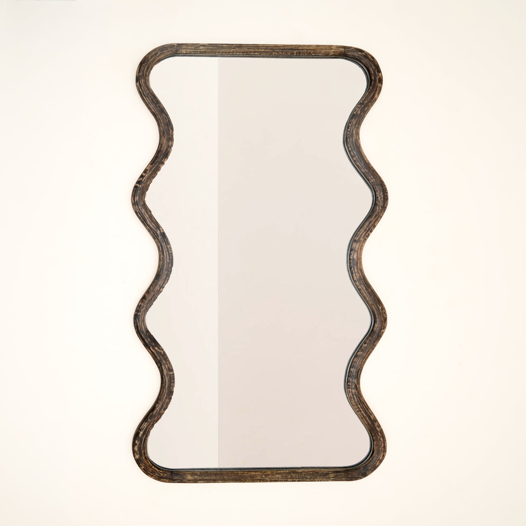 Wavy Full-Length Wall Mirror with Mango Wood Frame, 36x72"