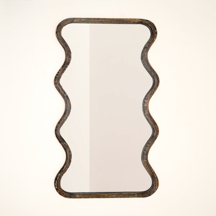 Wavy Full-Length Wall Mirror with Mango Wood Frame, 36x72"