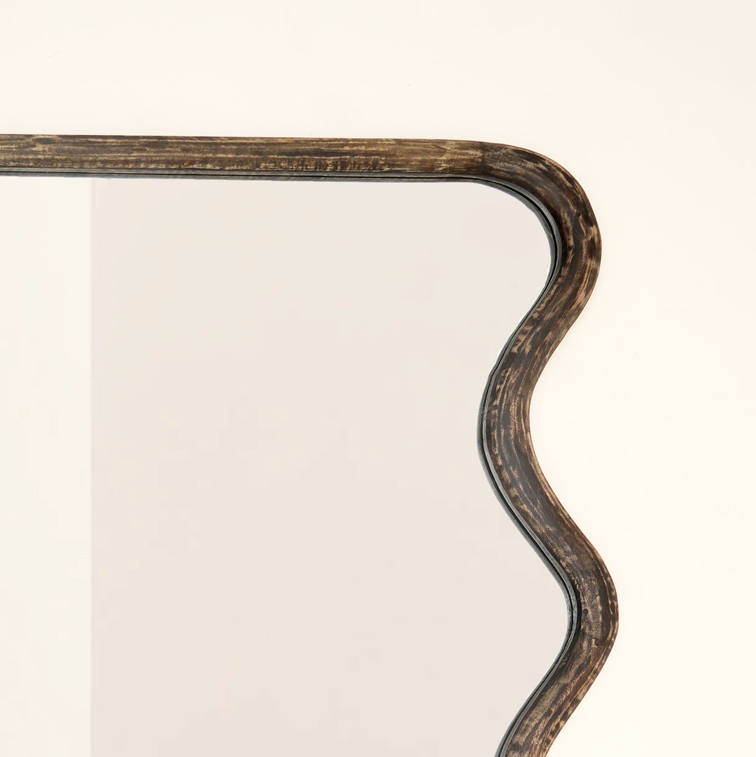 Wavy Full-Length Wall Mirror with Mango Wood Frame, 36x72"