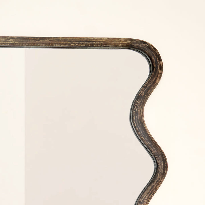 Wavy Full-Length Wall Mirror with Mango Wood Frame, 36x72"