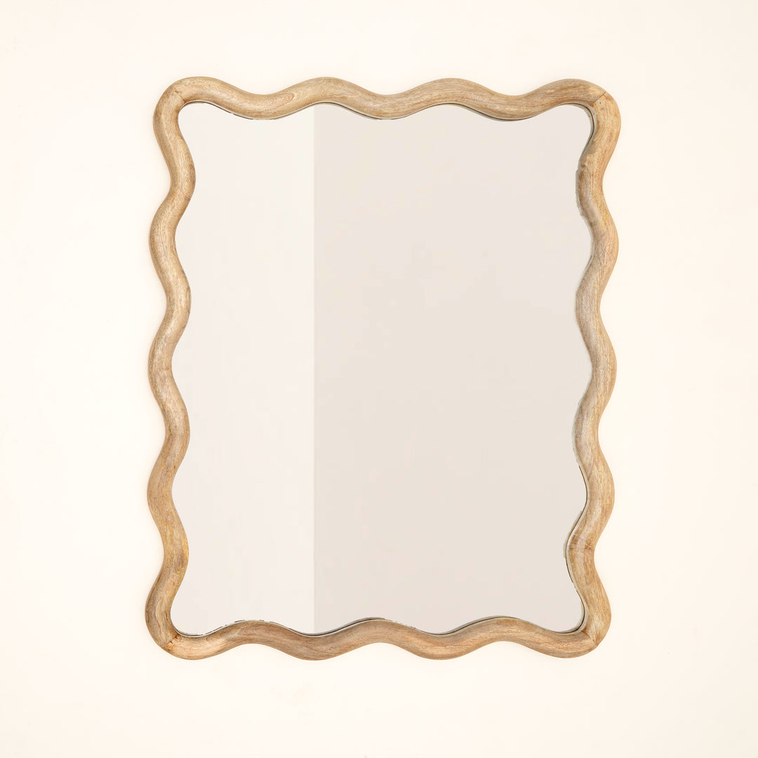 Decorative Wavy Wall Mirror with Mango Wood Frame, 36x48"