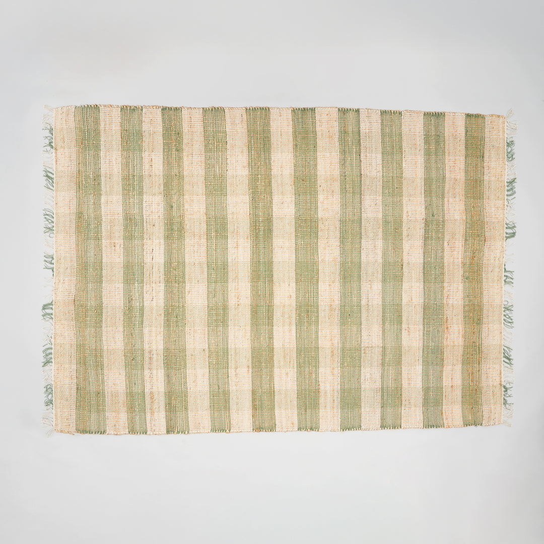 Artisan Hand Woven Jute & Cotton Green Plaid Rug