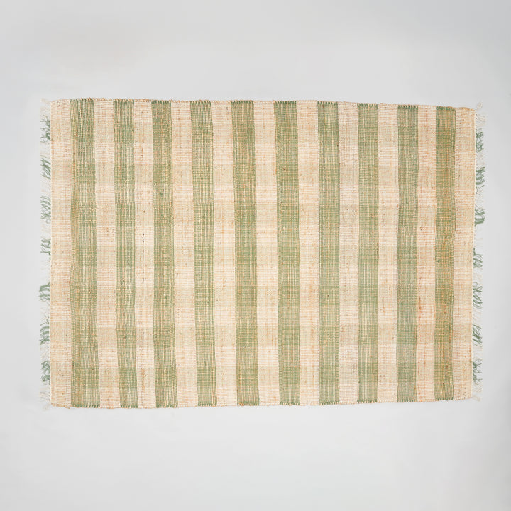 Artisan Hand Woven Jute & Cotton Green Plaid Rug