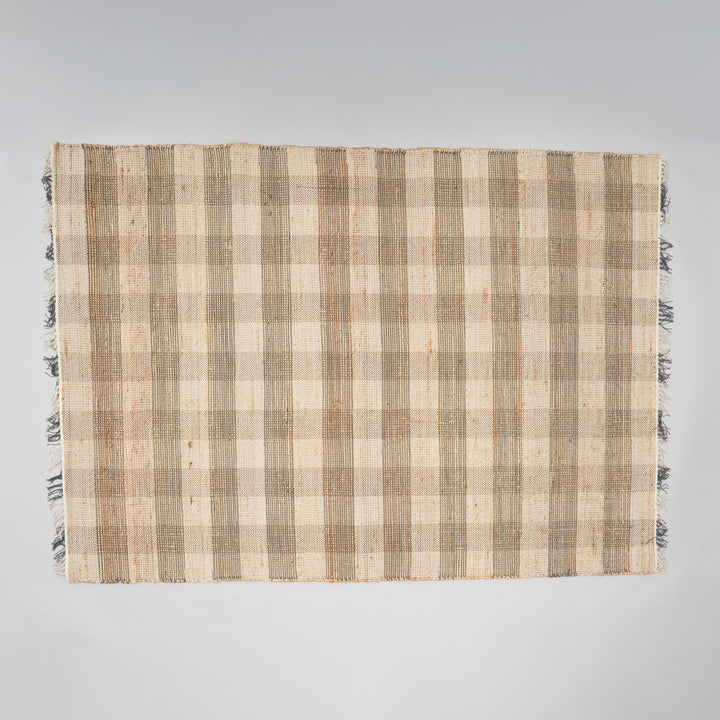 Artisan Hand Woven Jute & Cotton Grey Plaid Rug