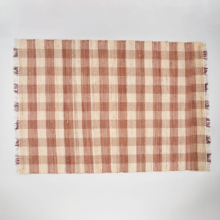Artisan Hand Woven Jute & Cotton Brown Plaid Rug-5x7"