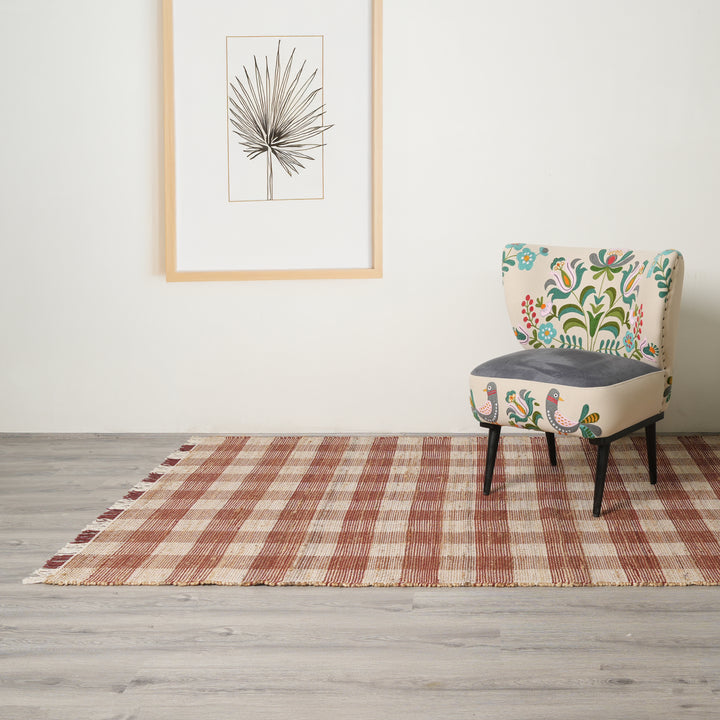 Artisan Hand Woven Jute & Cotton Brown Plaid Rug-5x7"