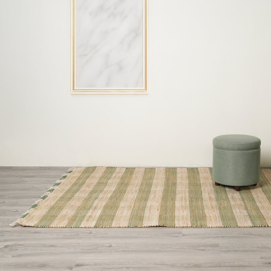Artisan Hand Woven Jute & Cotton Green Plaid Rug