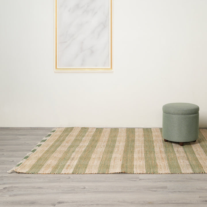 Artisan Hand Woven Jute & Cotton Green Plaid Rug