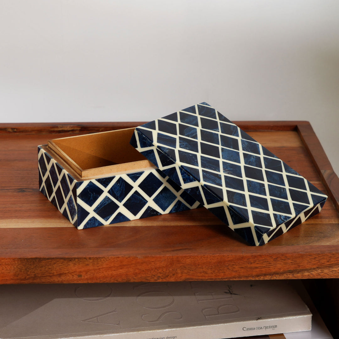 Decorative Box | Resin & Mango Wood | Diamond Pattern Box