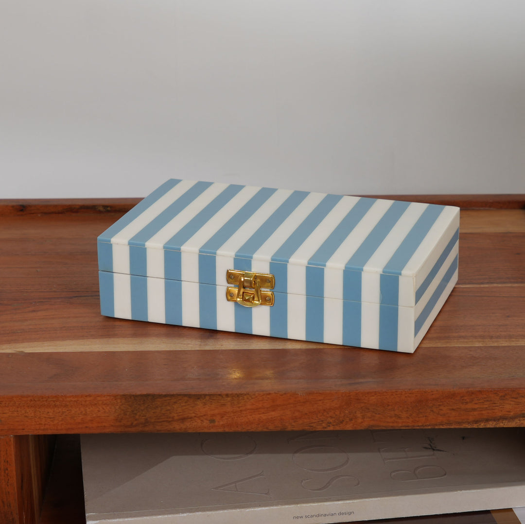Decorative Box | Striped Resin Rectangle Box | Mango Wood