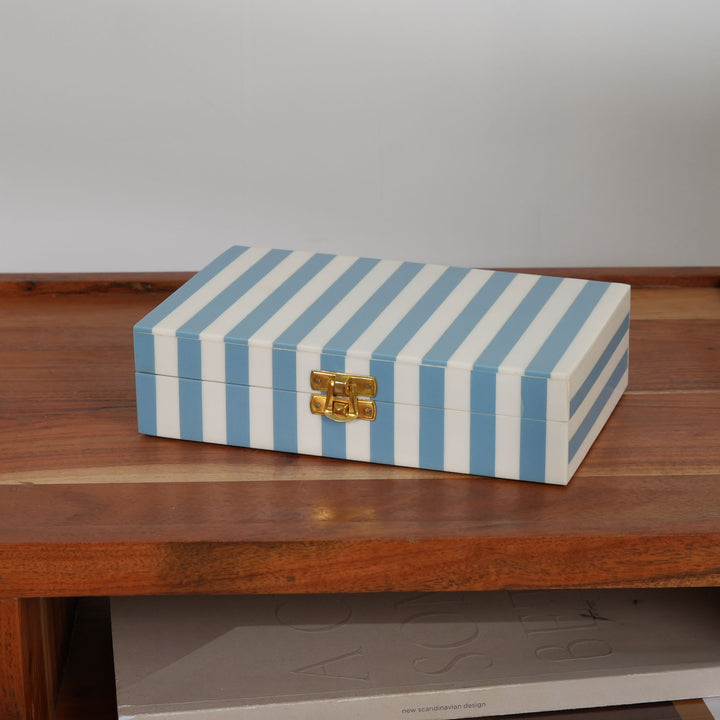 Decorative Box | Striped Resin Rectangle Box | Mango Wood