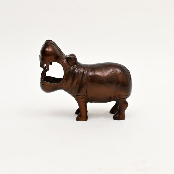 Decorative Happy Hippo Aluminum Figurine with Copper Antique Finish, 14x7x11.5" | Unique Animal Sculpture