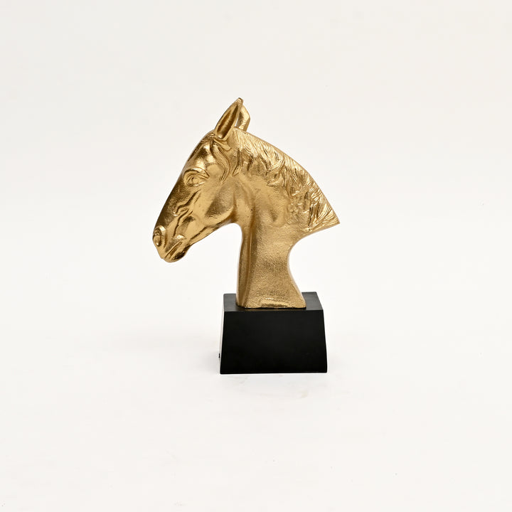 Graceful Gold Polished Aluminum Horse Sculpture on Black Base – 10x6x10.75" | Table Décor Animal Figurine