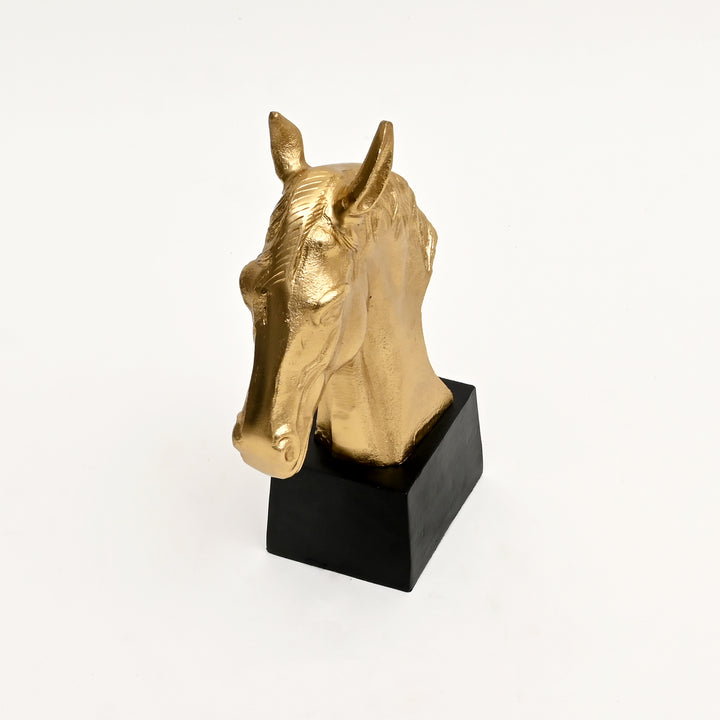 Graceful Gold Polished Aluminum Horse Sculpture on Black Base – 10x6x10.75" | Table Décor Animal Figurine