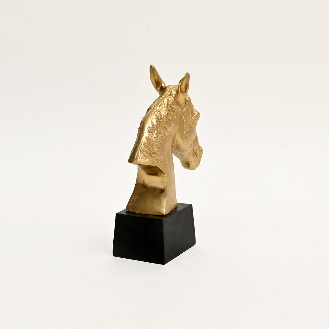 Graceful Gold Polished Aluminum Horse Sculpture on Black Base – 10x6x10.75" | Table Décor Animal Figurine