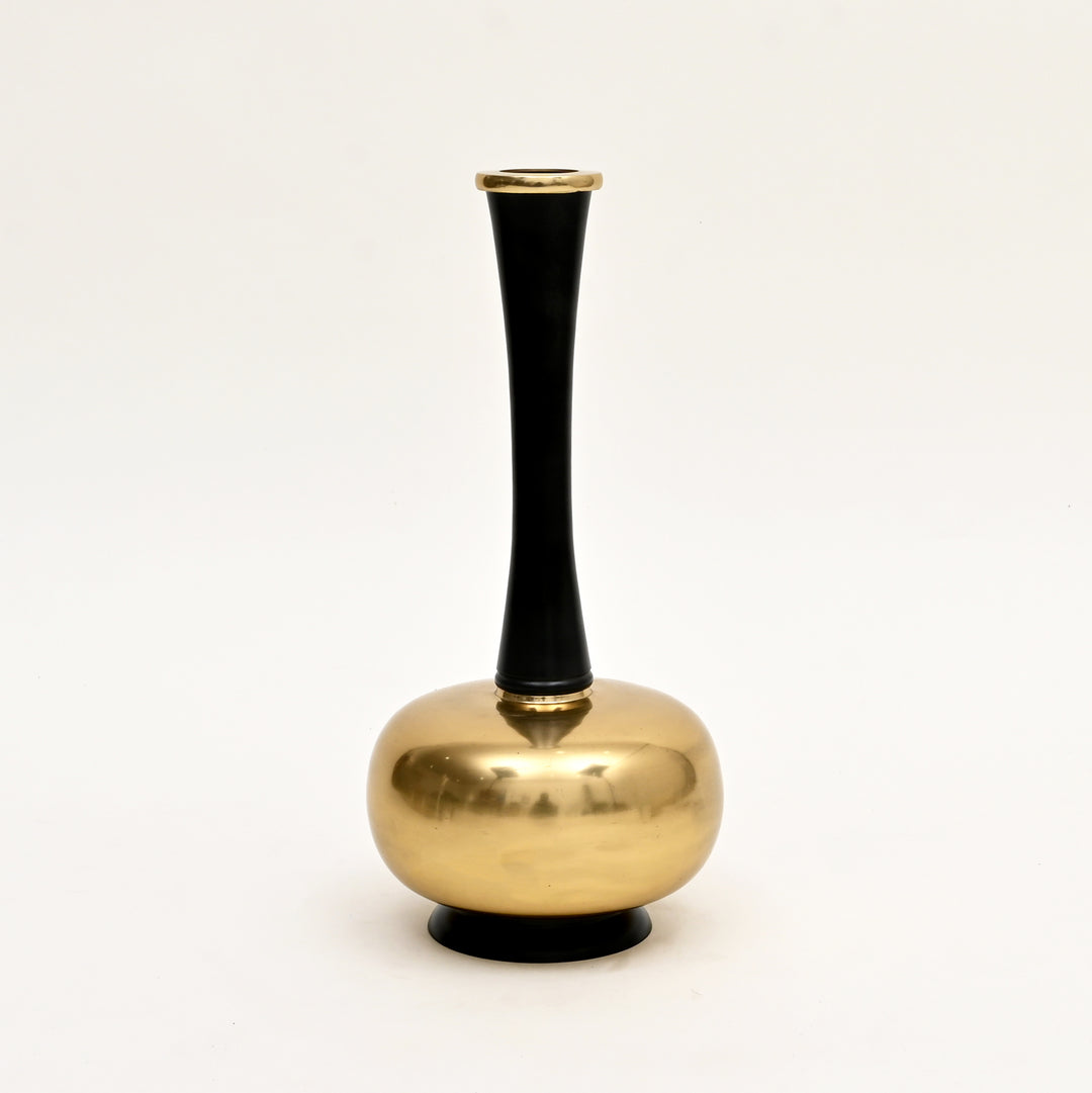 Decorative Minimalist Sleek Gold & Black Aluminum Vase – 8"x 8" x16" Table Accent