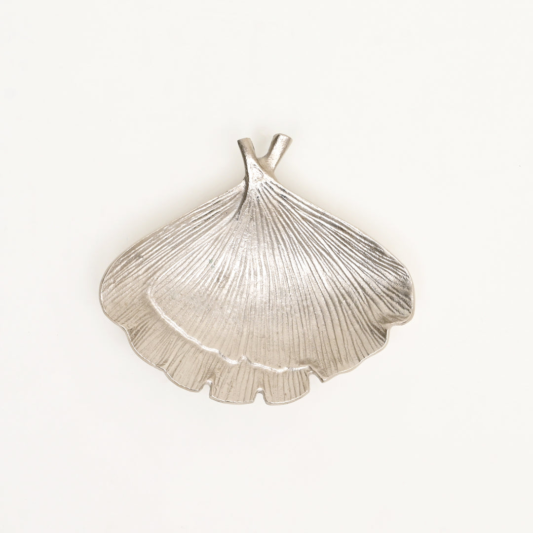 Ginkgo Leaf Nickel Finished Aluminum Trinket Dish – 8.7x6.7x2" Decorative Accent