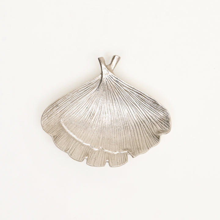 Ginkgo Leaf Nickel Finished Aluminum Trinket Dish – 8.7x6.7x2" Decorative Accent