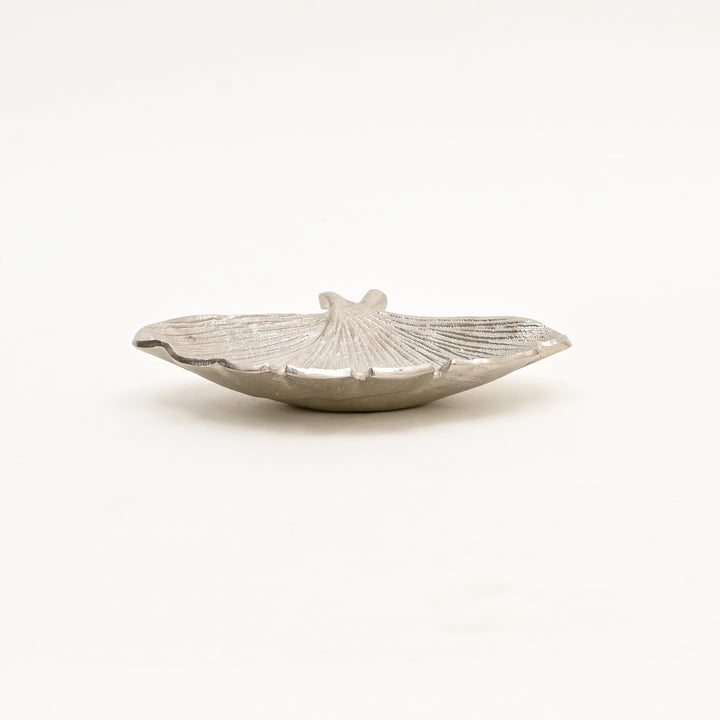 Ginkgo Leaf Nickel Finished Aluminum Trinket Dish – 8.7x6.7x2" Decorative Accent