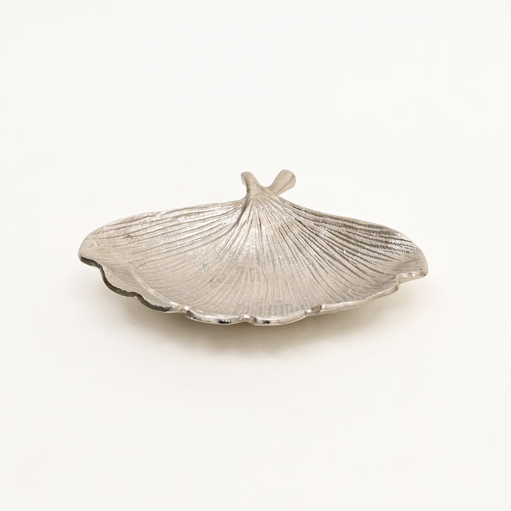 Ginkgo Leaf Nickel Finished Aluminum Trinket Dish – 8.7x6.7x2" Decorative Accent