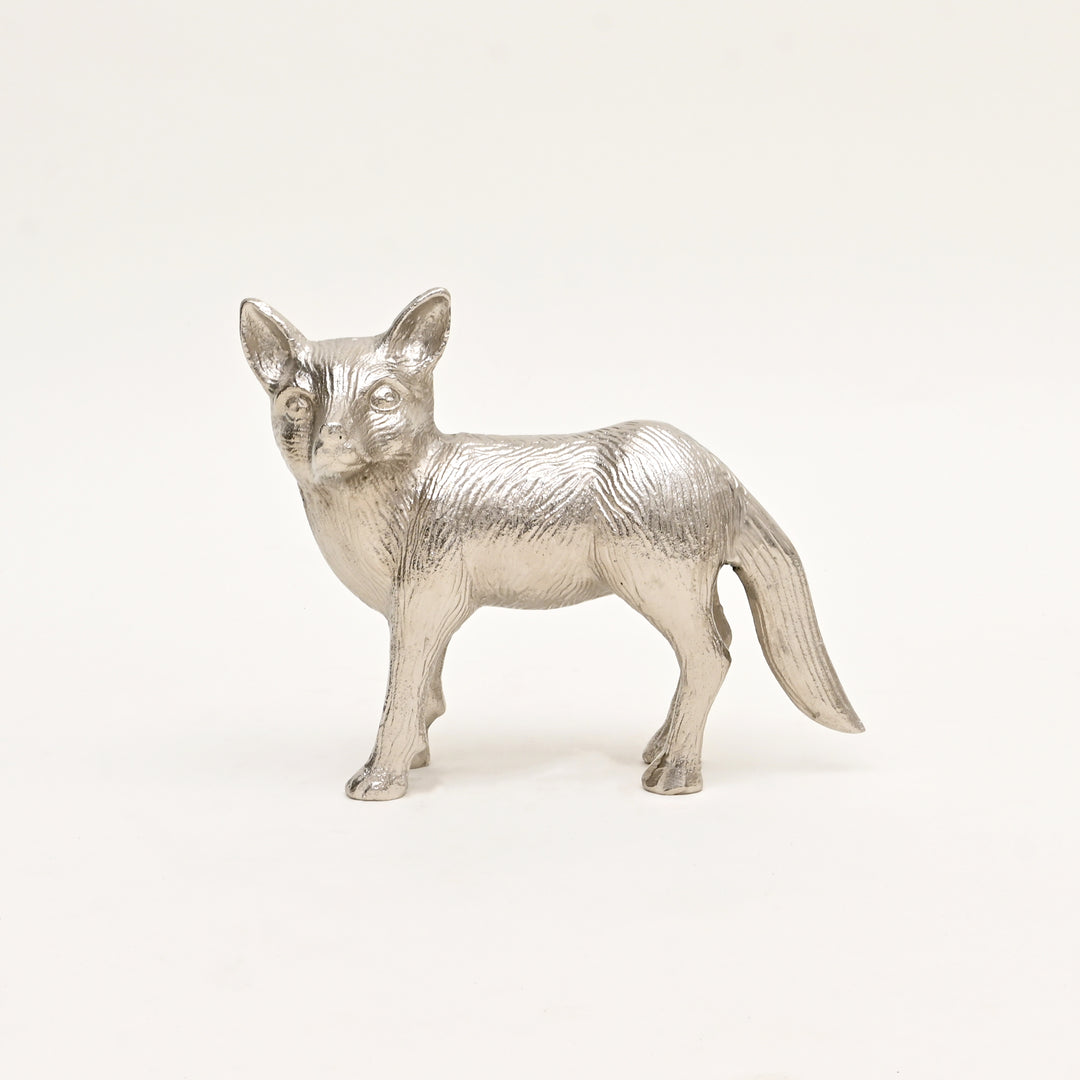 Wild Fox Aluminum Nickel Finished Animal Sculpture – 14x5.5x11.5" | Elegant Table Décor Accent Piece