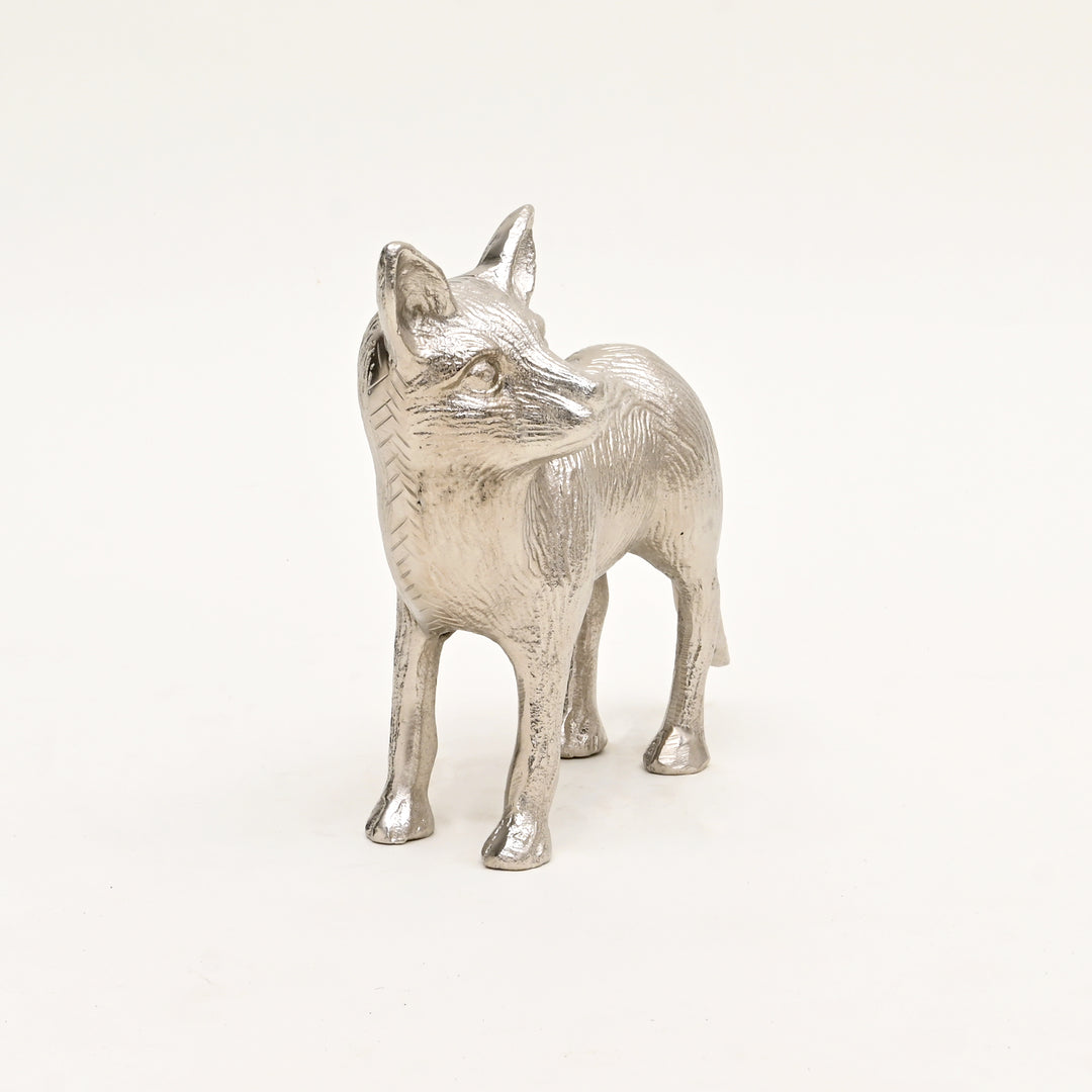 Wild Fox Aluminum Nickel Finished Animal Sculpture – 14x5.5x11.5" | Elegant Table Décor Accent Piece