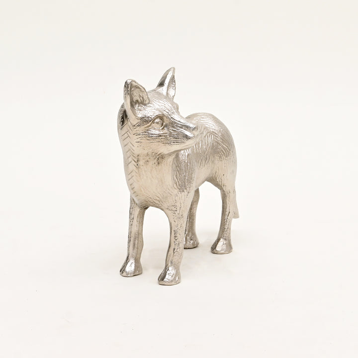 Wild Fox Aluminum Nickel Finished Animal Sculpture – 14x5.5x11.5" | Elegant Table Décor Accent Piece