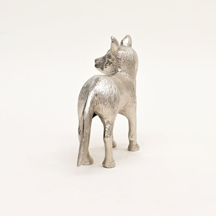 Wild Fox Aluminum Nickel Finished Animal Sculpture – 14x5.5x11.5" | Elegant Table Décor Accent Piece