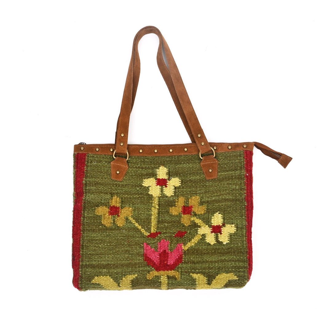 Artisan Woven Shoulder Bag | Cotton Wool Texture & Suede Details