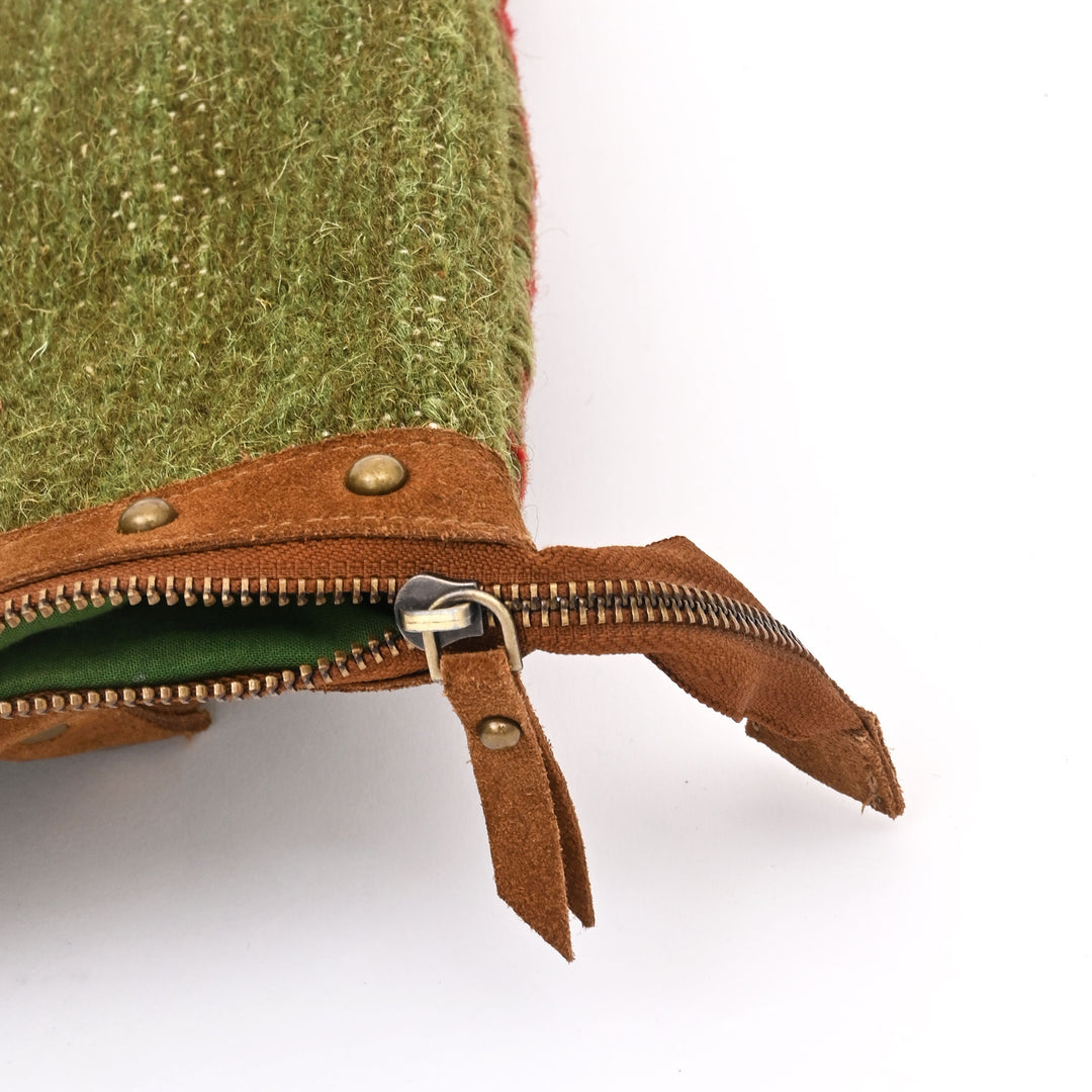 Artisan Woven Shoulder Bag | Cotton Wool Texture & Suede Details